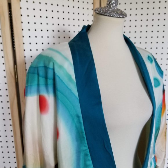 -Vintage 80s Hand Painted Silk Jacket Abstract - Picture 6 of 10
